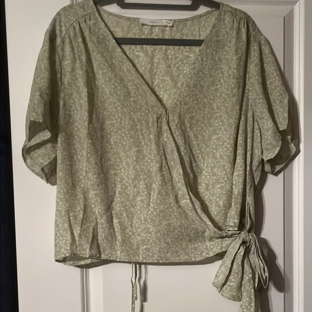 Lush Green Puff Sleeve Wrap Blouse